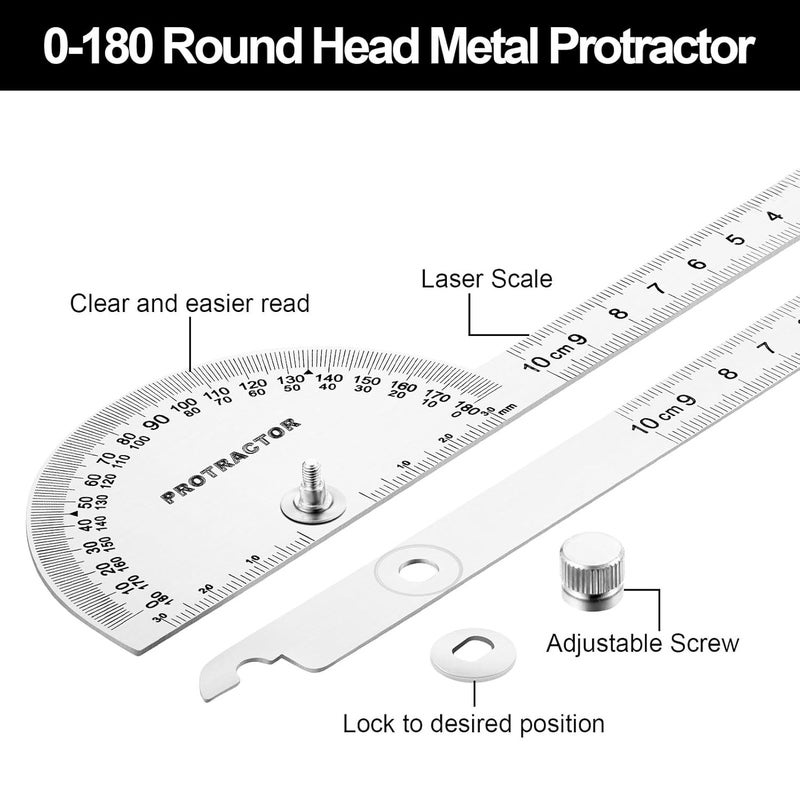NORTOOLS Stainless Steel Angle Protractor -180° Two Arm Ruler Adjustable Finder Angle Protractor Ruler Woodworking Machinist Measure Tools((10 cm/ 3.94 Inch) - Image 2